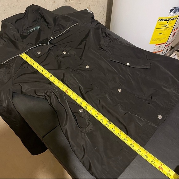 Lauren Ralph Lauren Jacket Women Size L Black Rain Coat Hood Zip Adjustable - Picture 11 of 11